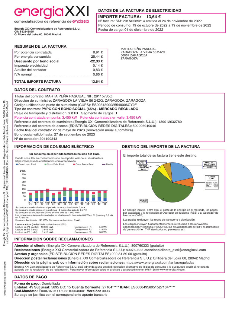 Factura de Electricidad: Resumen y Detalles | PDF | Factura