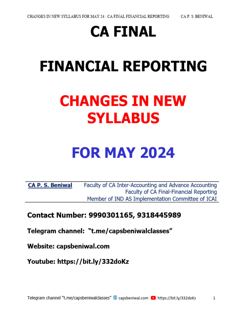 Changes in New Syllabus For May 24 - Ca Final FR | PDF | Deferred Tax |  Expense