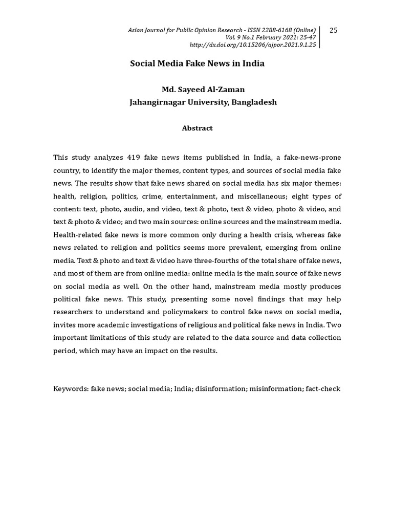 Analyzing Fake News Themes in India | PDF | Social Media | Popular ...