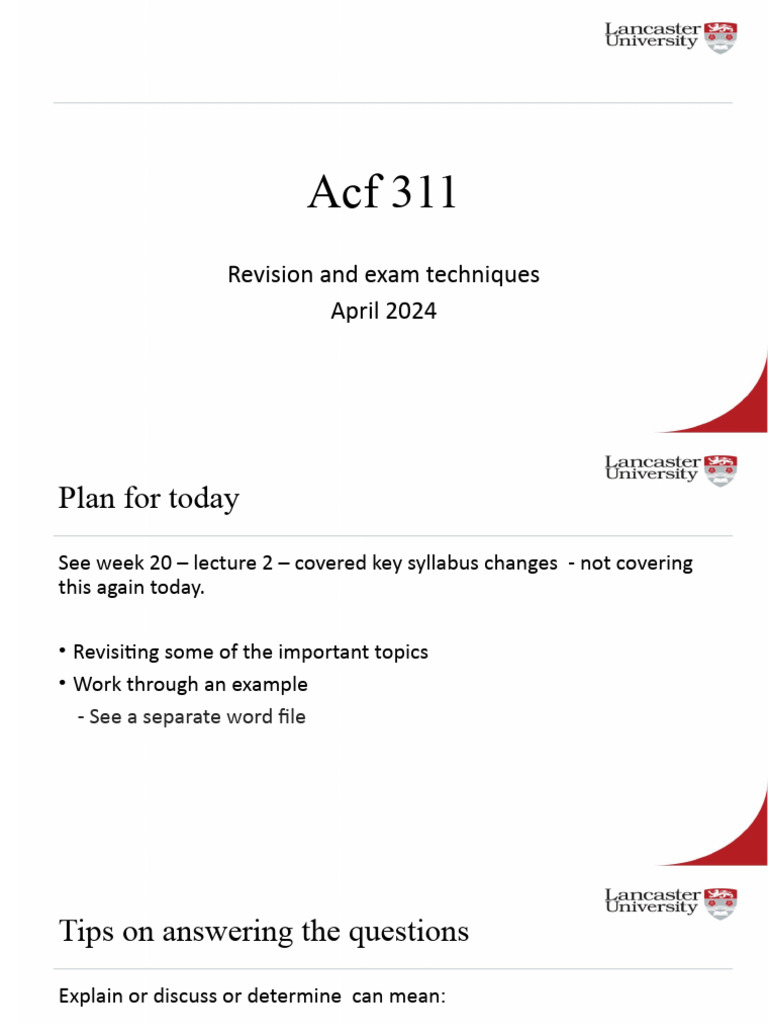 ACF 311 Exam Revision Techniques | PDF | International Financial ...