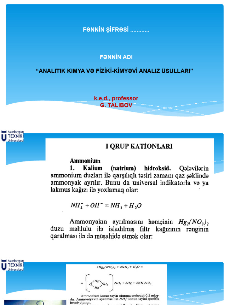 2 Birinci Qrup Kationlarının Reaksiyaları VƏ Analizi. Birinci QR | PDF