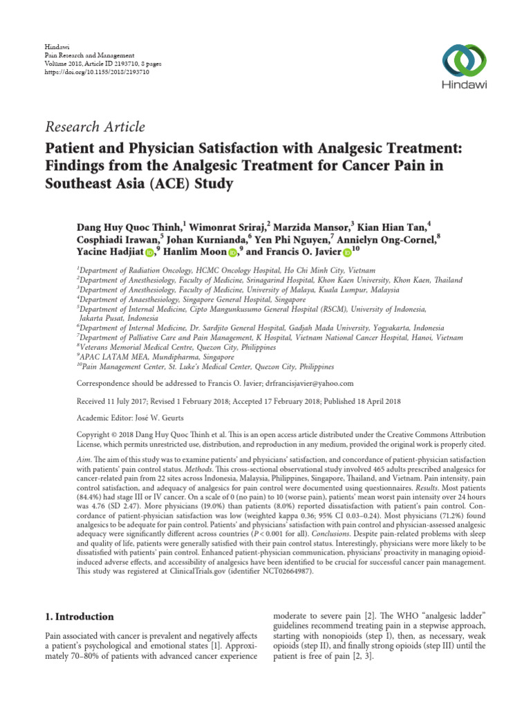 Patient and Phycisian Satisfaction - ACE Study | PDF | Pain Management ...