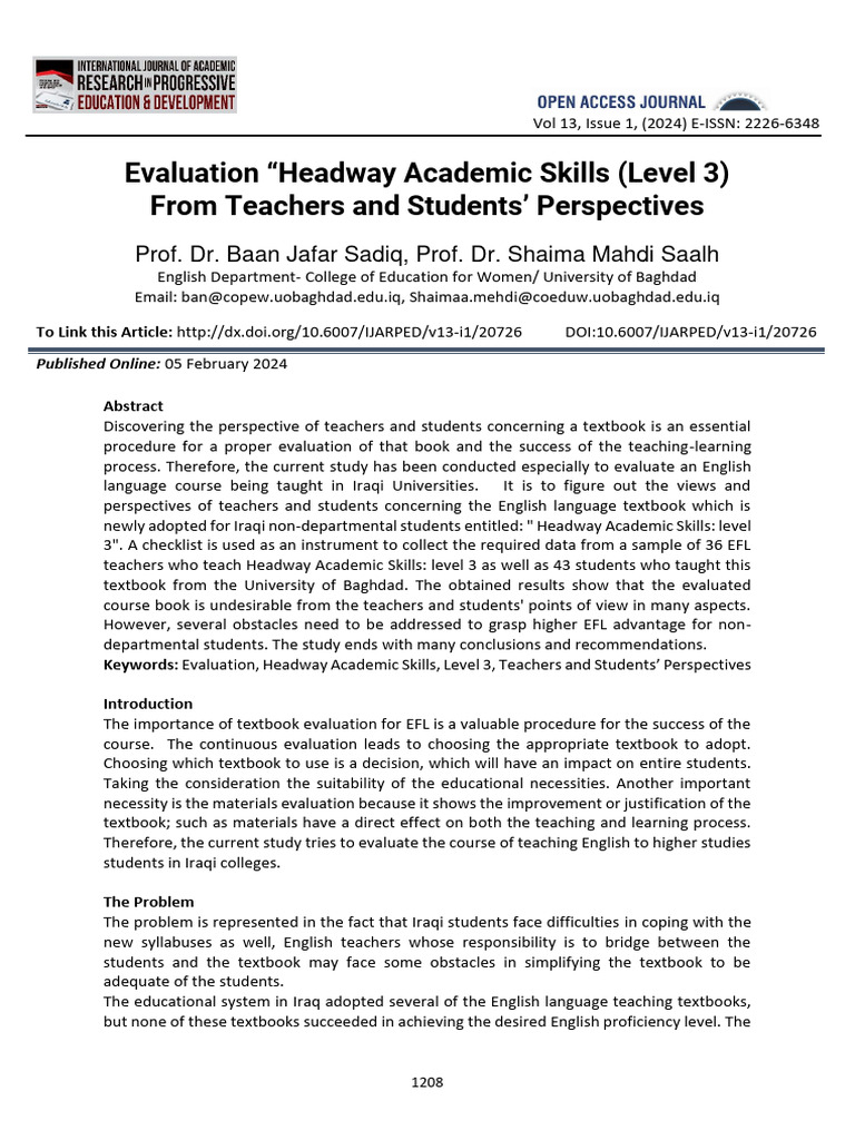 Evaluation Headway Academic Skills Level 3 From Teachers and Students ...