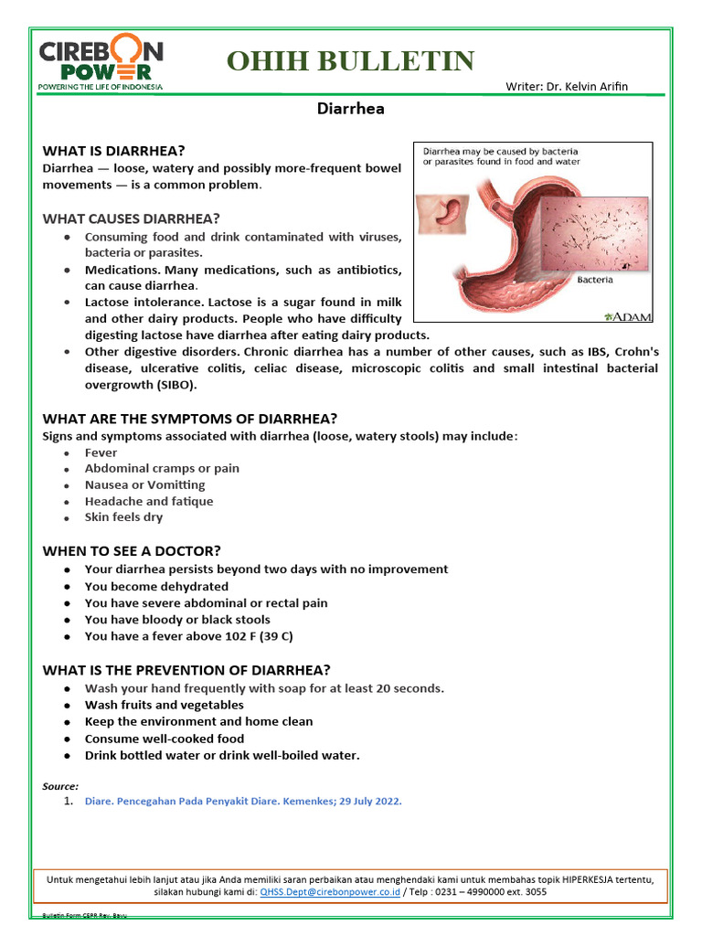 ENG Weekly Health Bulletin - Diarrhea (Feb 2023) | PDF | Wellness ...