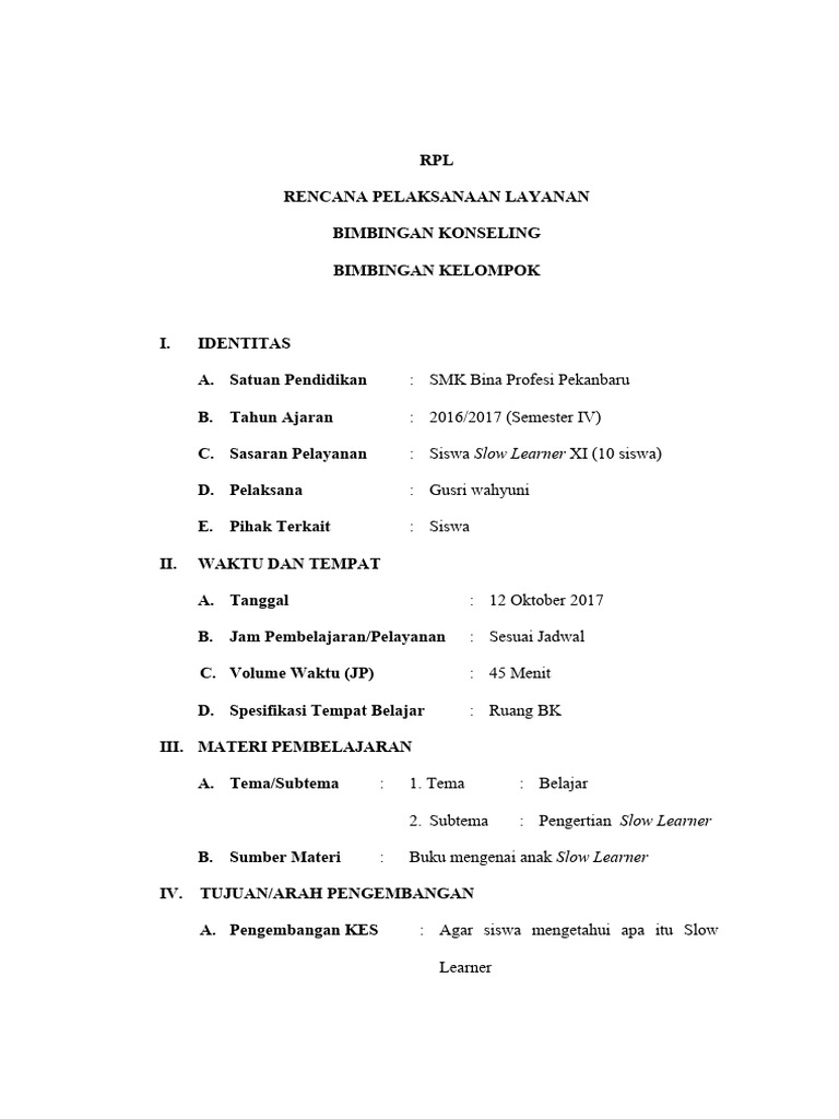 Contoh RPL Konseling Individu Siswa | PDF | Seni | Pengembangan Diri