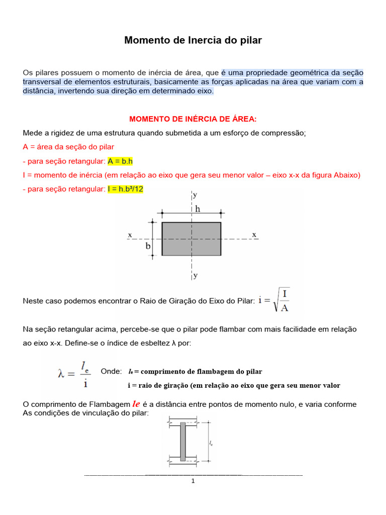 Cálculo do Momento de Inércia em Pilares | PDF | Flambagem | Mecânica