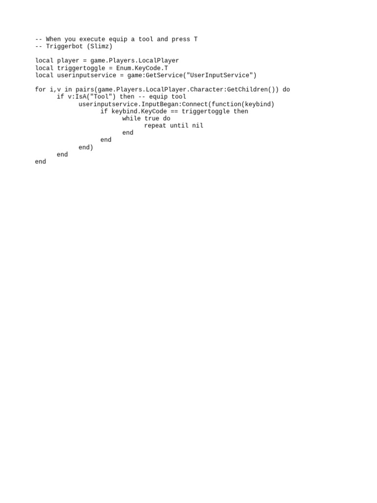 Roblox Trigger Bot Script Guide | PDF | Games & Activities | Computers