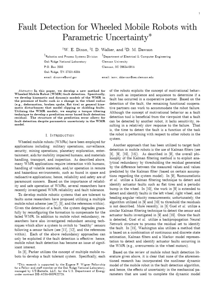 2001-Fault Detection For Wheeled Mobile Robots With Parametric ...