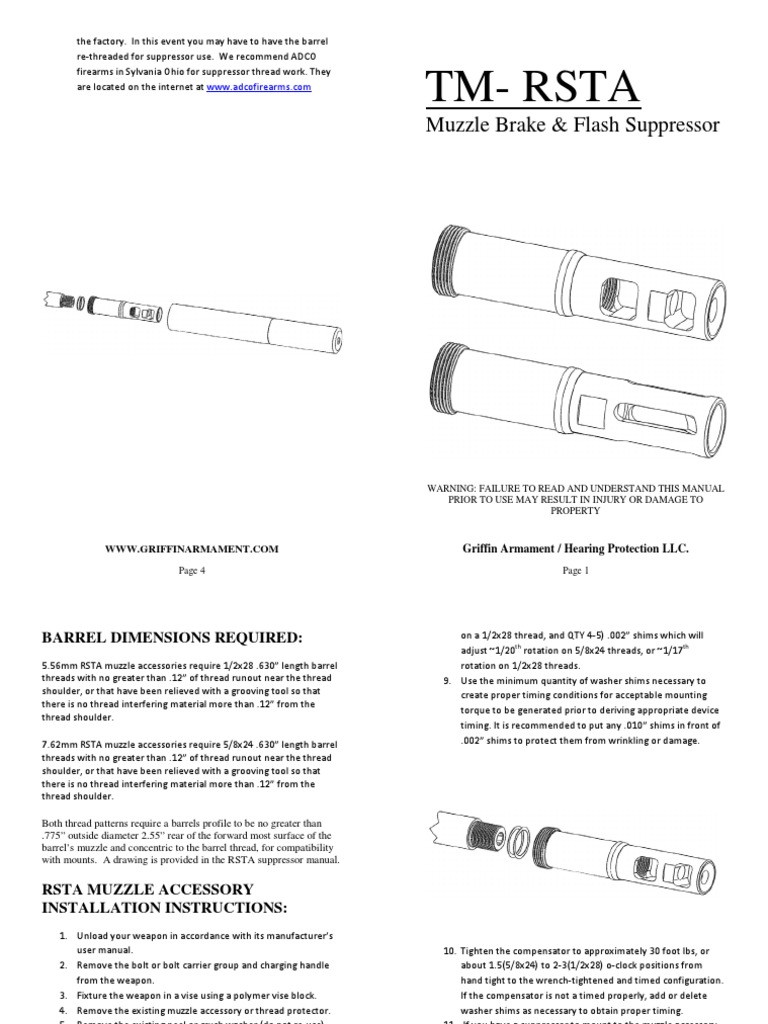 RSTA Muzzle Brake / Flash Suppressor Mount Installation Manual | PDF ...