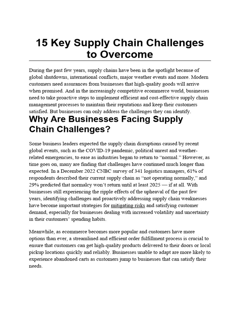 Unit 5 - Overcoming Supply Chain Challenges | PDF | Supply Chain ...