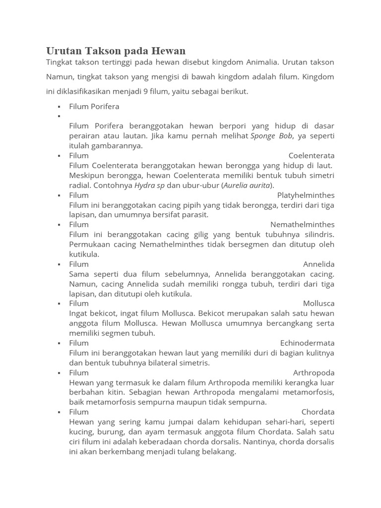 Urutan Takson pada Hewan | PDF