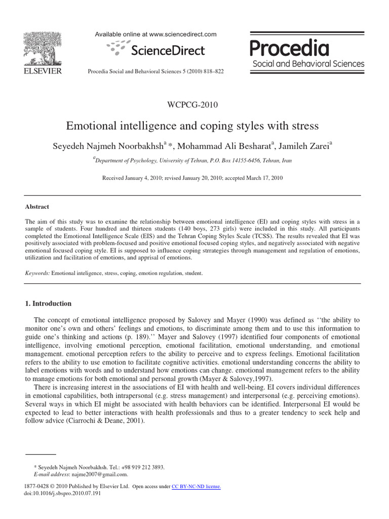 Emotional Intelligence and Stress Coping | PDF | Emotional Intelligence ...