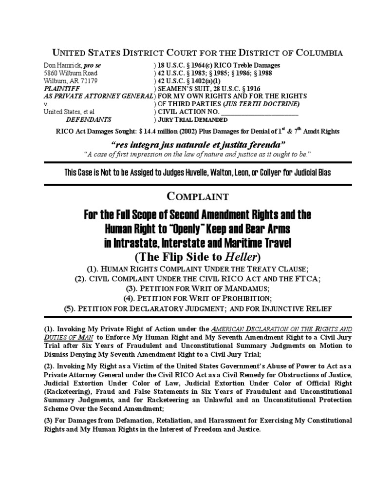 New Second Amendment Lawsuit | PDF | Standing (Law) | Second Amendment ...