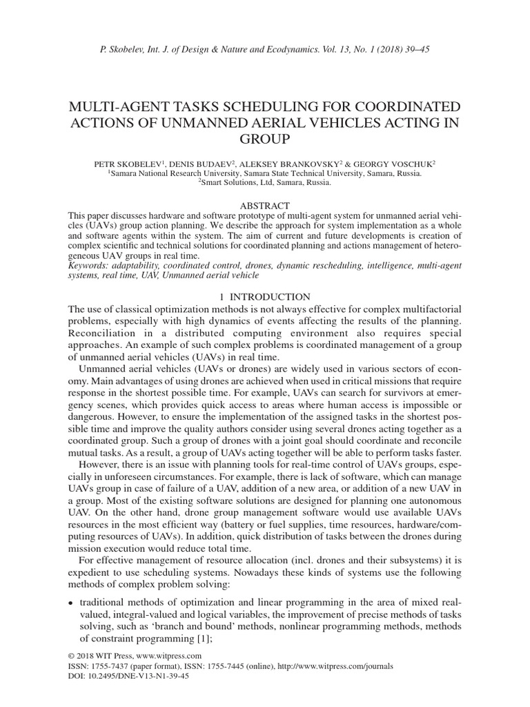 Multi Agent Tasks Scheduling For Coordinated Actions Of Unmanned Aerial