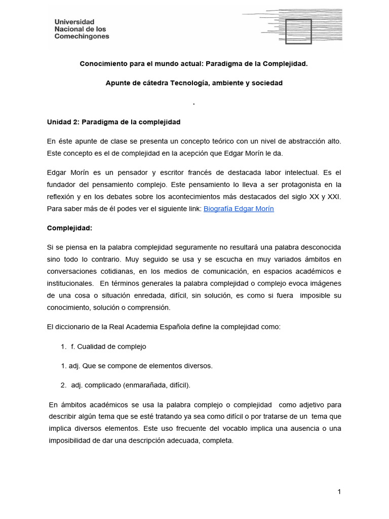 Conocimiento para El Mundo Actual - Paradigma de La Complejidad ...