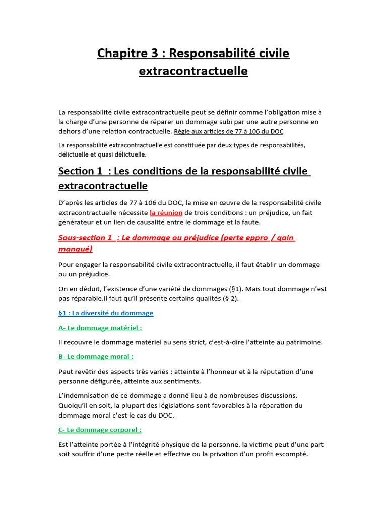 Dommages matériels en responsabilité civile | PDF | Responsabilité du ...