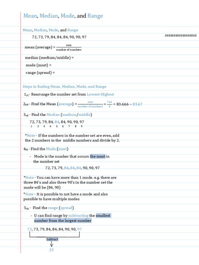 Mean, Median, Mode, Range | PDF