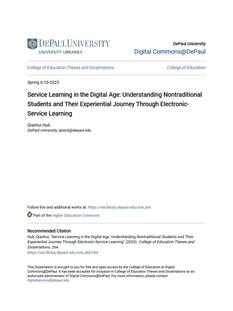 Service Learning in The Digital Age - Understanding Nontraditional ...