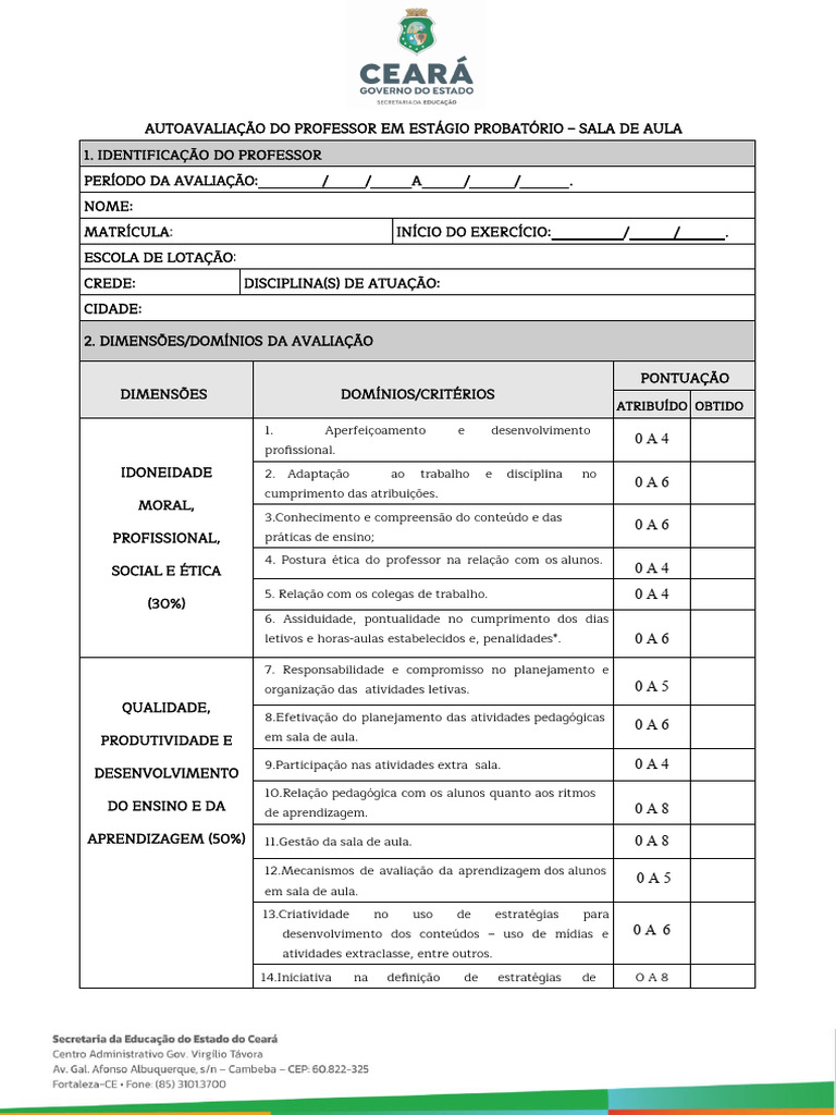 Autoavaliação do Professor em Estágio | PDF | Pedagogia | Aprendizado