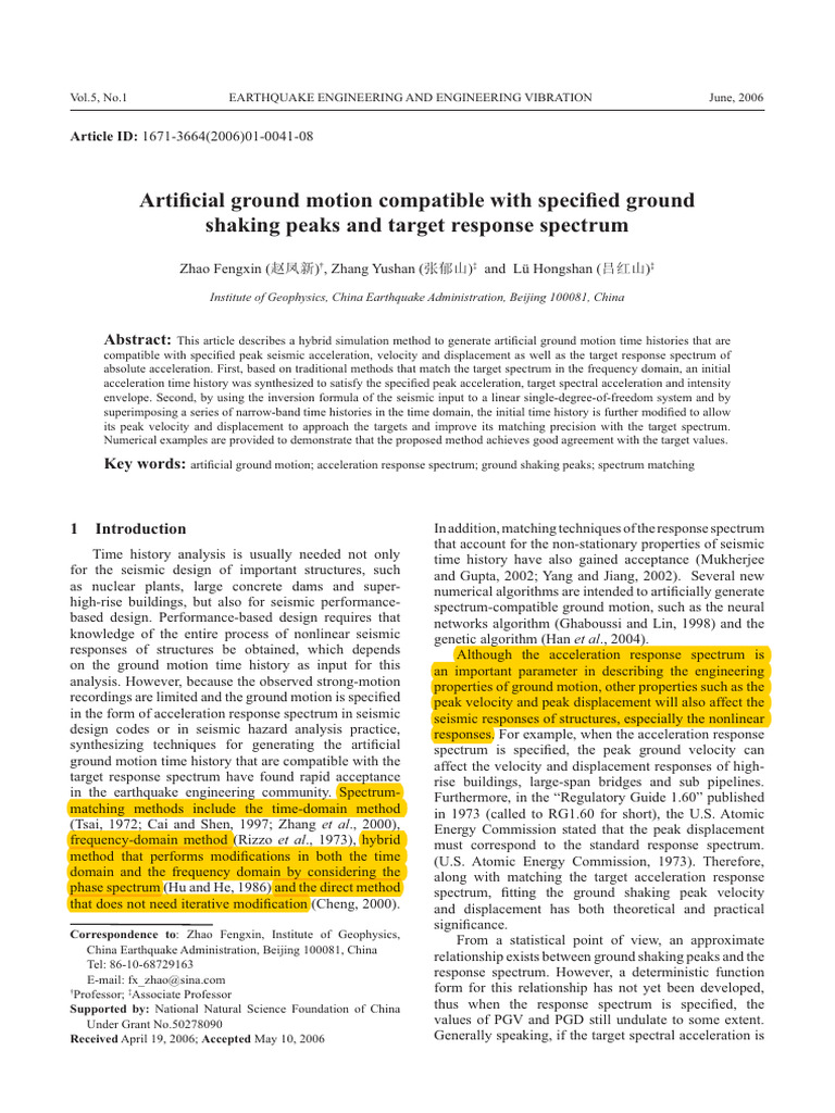 Artificial Ground Motion Response Analysis | PDF