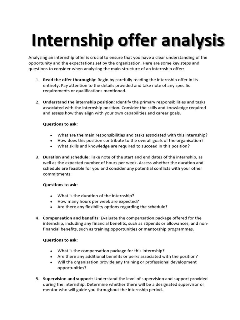 Internship Offer Analysis Guide | PDF | Internship | Job Hunting