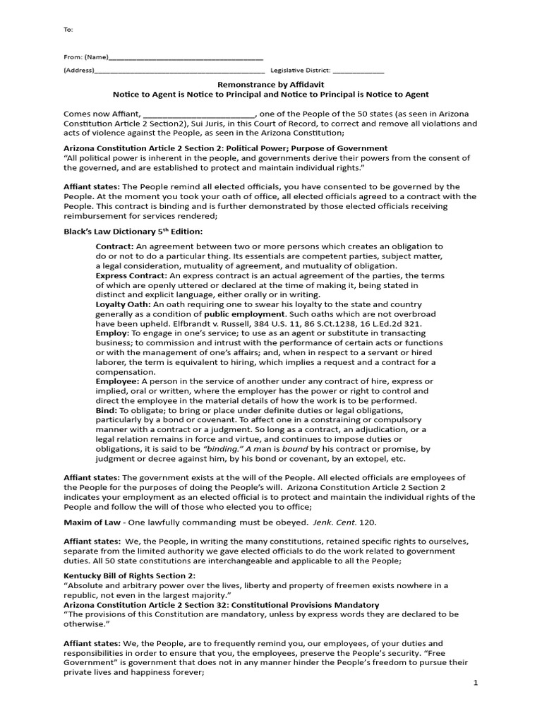 Remonstrance by Affidavit for Rights | PDF | Affidavit | Employment