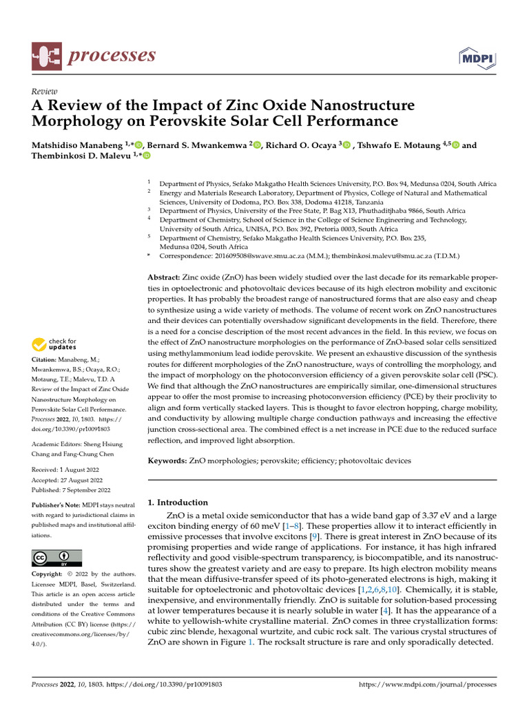 A Review of The Impact of Zinc Oxide Nanostructure | PDF | Zinc Oxide ...