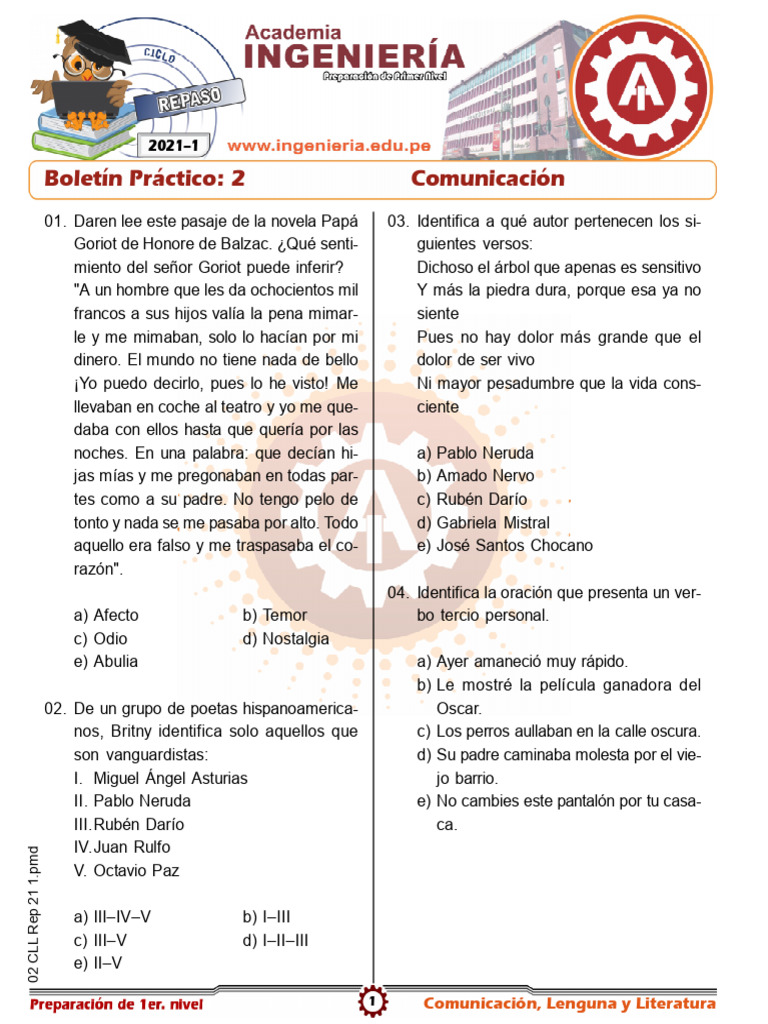 Ejercicios de Lengua y Literatura 2021-1 | PDF | Asunto (gramática) | Verbo