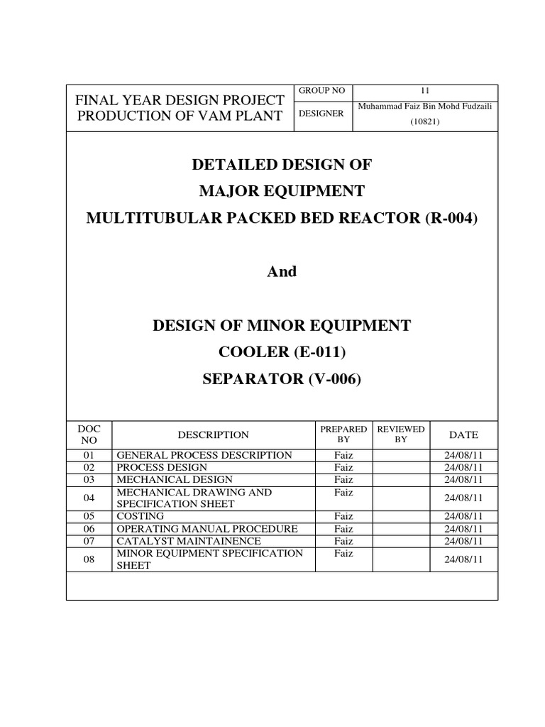 VAM Plant Design Project Overview | PDF | Chemical Reactor | Catalysis