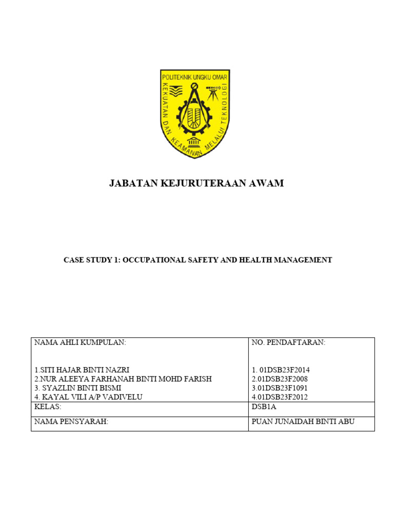 Jabatan Kejuruteraan Awam Pdf Occupational Safety And Health