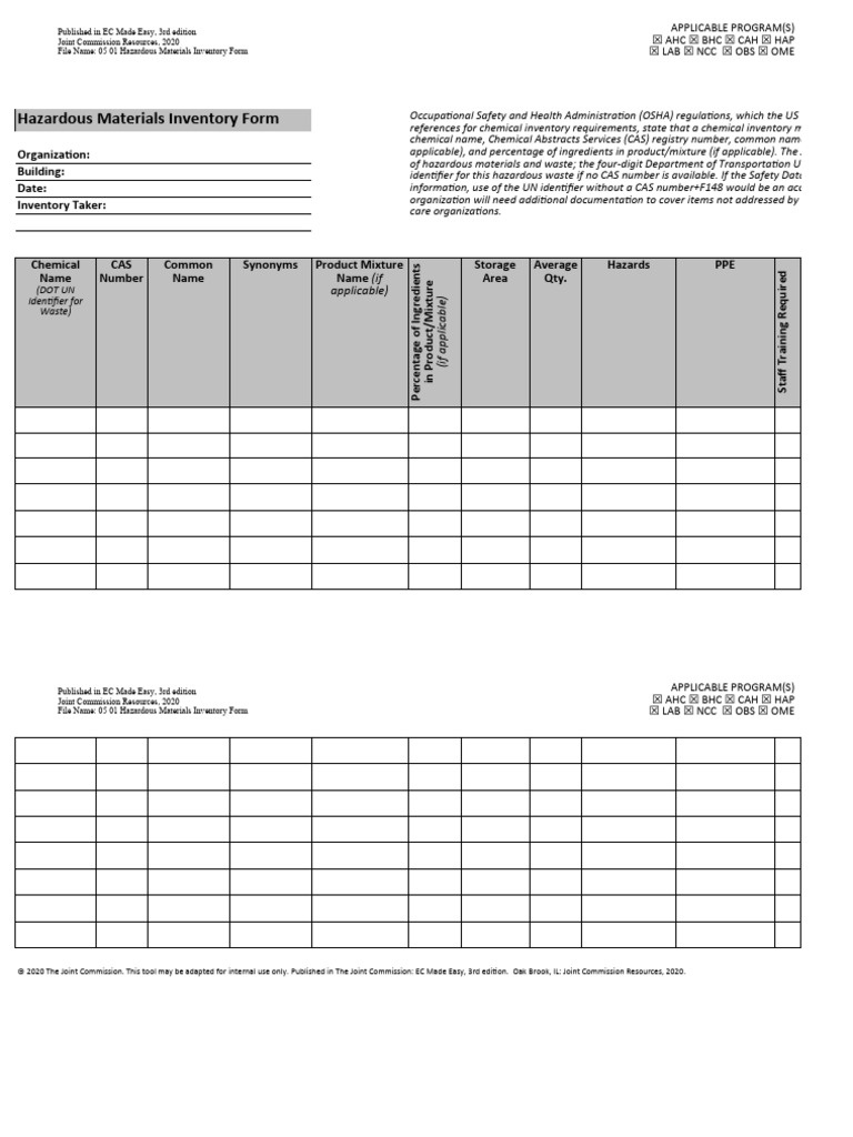Tool_51._Hazardous_Materials_Inventory_Form PDF Dangerous Goods Waste