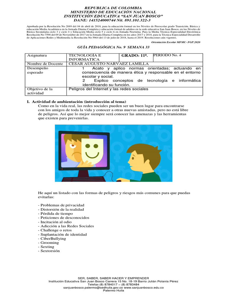 GUIA No. 9 GRADO 11 Tecnología e Informática 2022 | PDF | Educación de ...