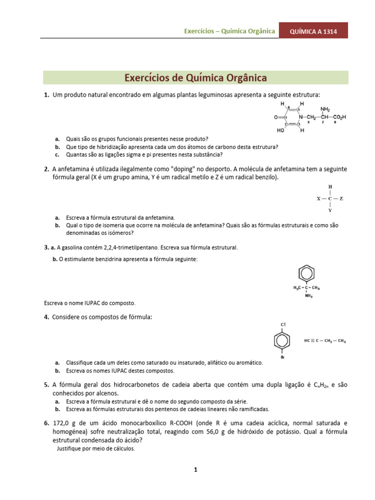 Exercicios Quimica Estrutura de Moleculas Organicas | Download grátis ...