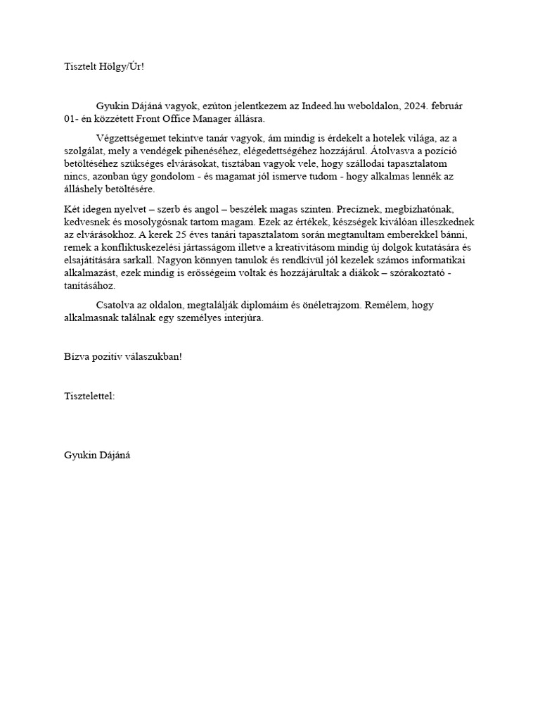 Kísérő Levél | PDF