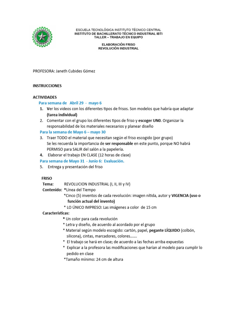 Taller de Frisos: Revolución Industrial | PDF