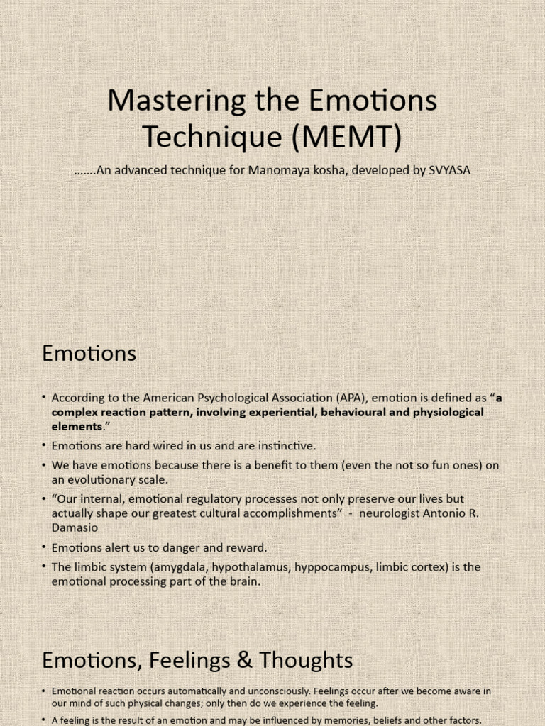 Mastering Emotions with MEMT Techniques | PDF | Emotions | Feeling