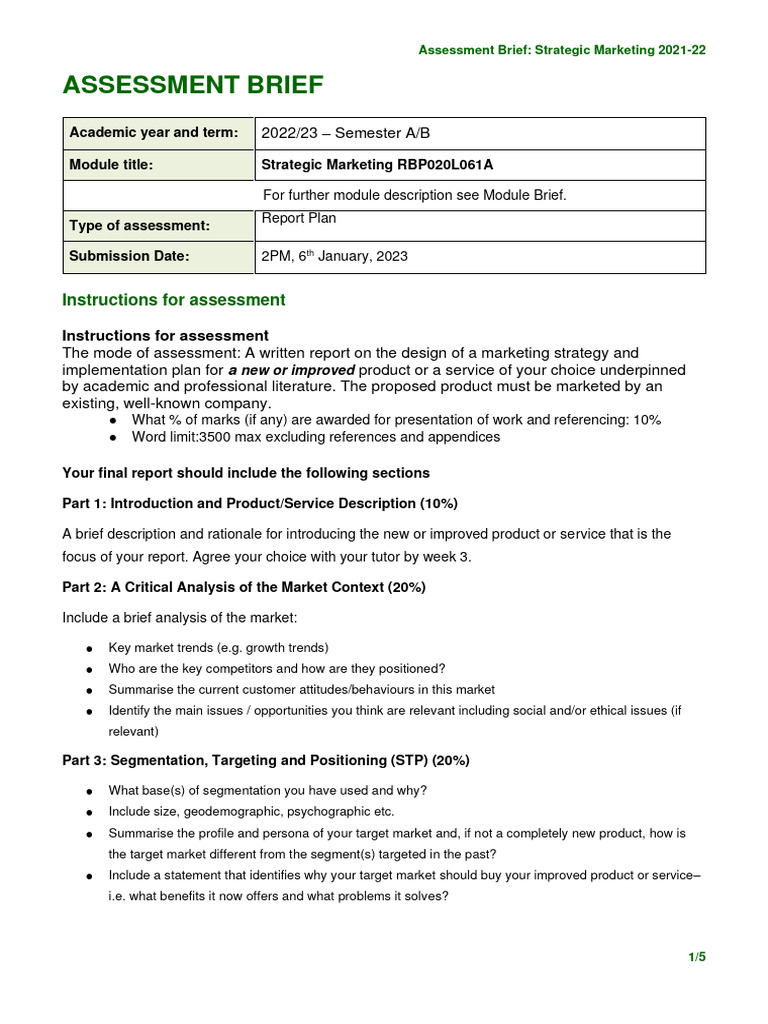 Summative Assessment Brief Strategic Marketing 2022-23 F2.0 | PDF ...