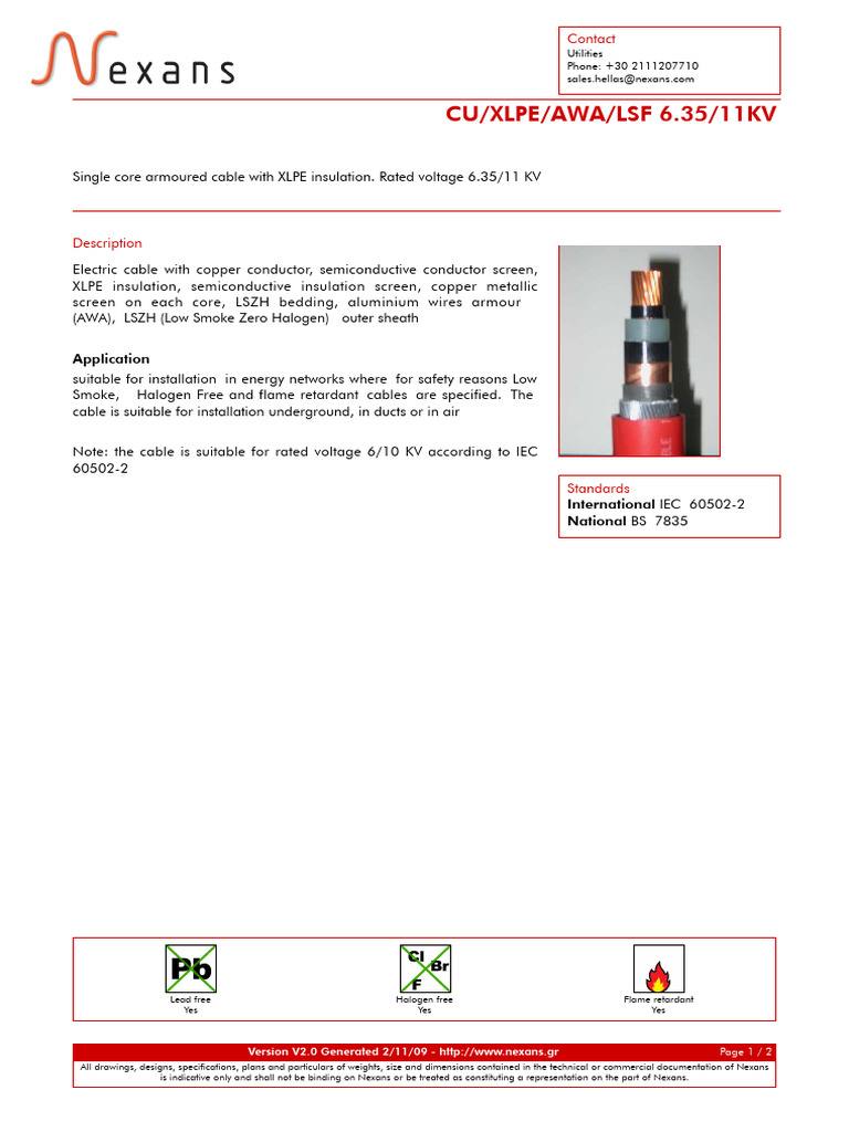 CU/XLPE/AWA/LSZH Cable Specifications | PDF | Insulator (Electricity ...