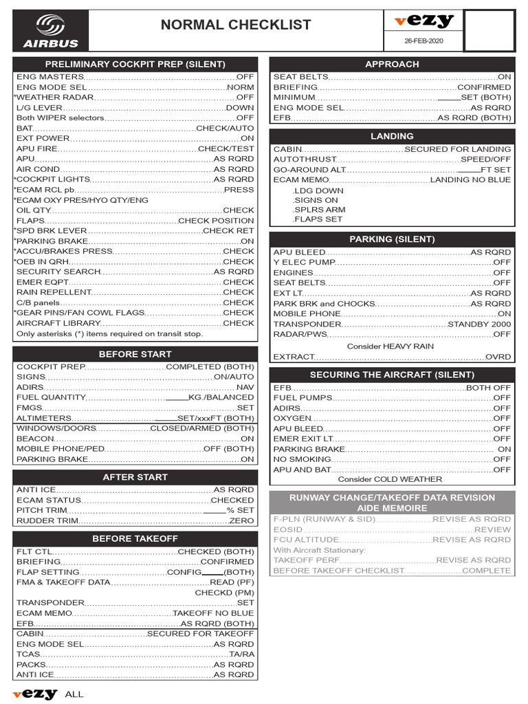 Airbus A319 Normal Checklist | PDF | Takeoff | Aviation Safety