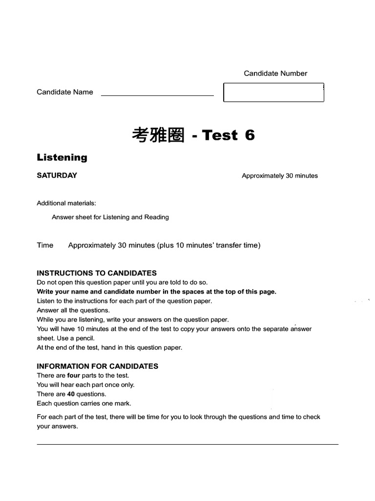 IELTS Test 6 Listening Instructions | PDF