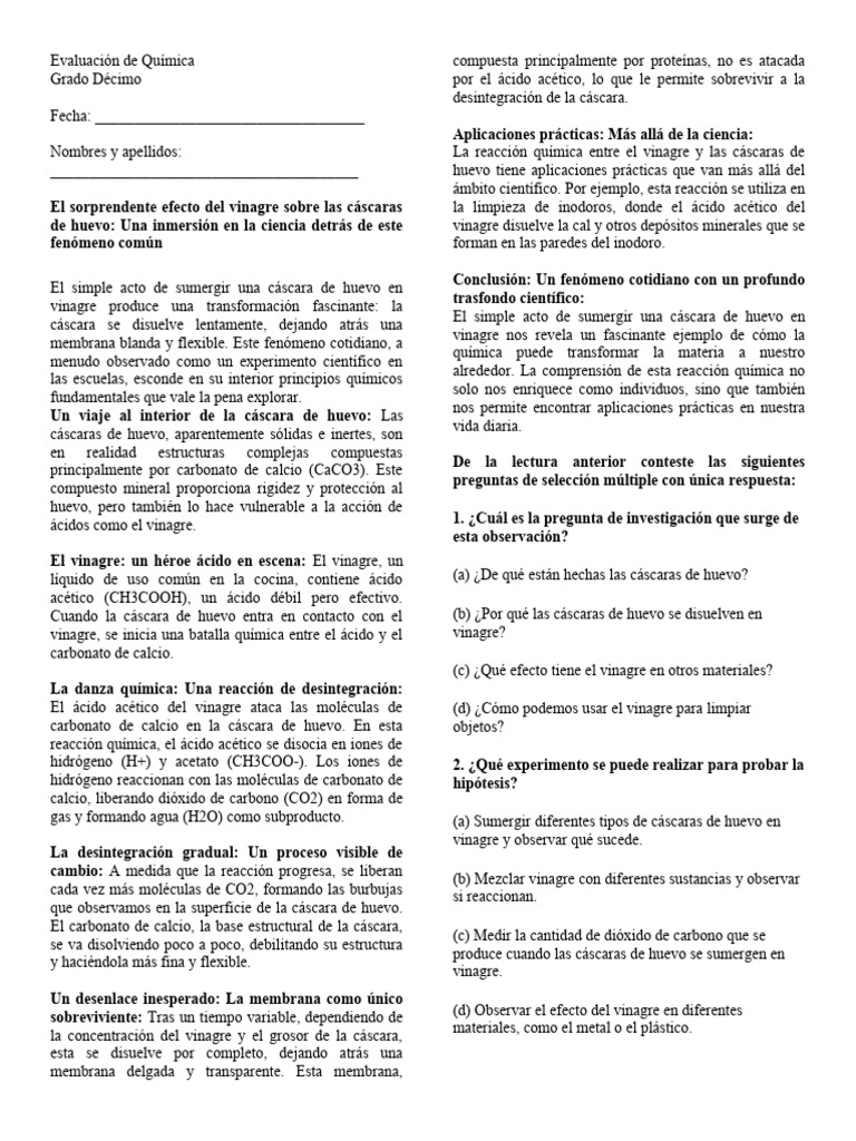 Evaluaci n de qu mica 2 pdf fahrenheit vinagre