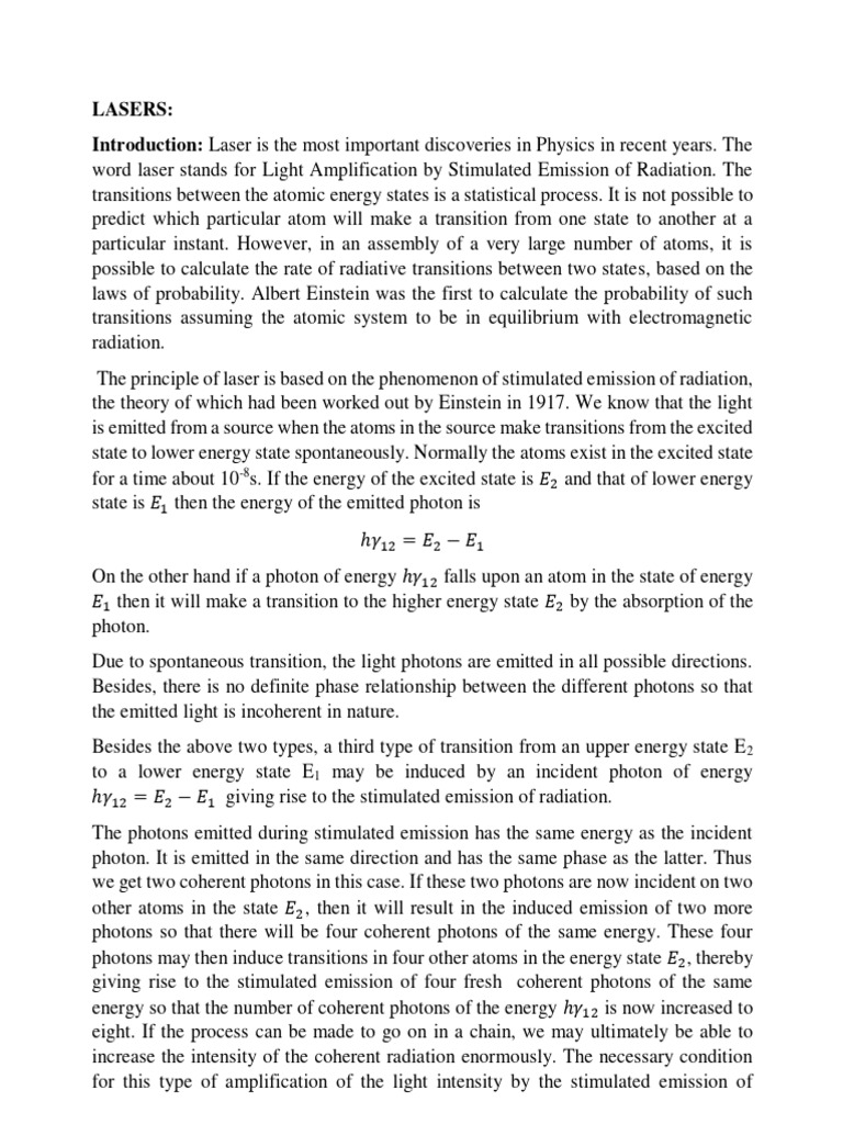 Understanding Laser Principles and Emission | PDF | Laser | Emission ...