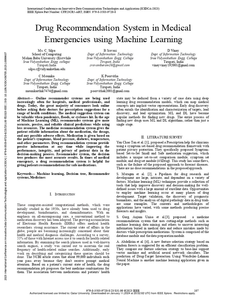 ML Drug Recommendations in Emergencies | PDF | Machine Learning ...