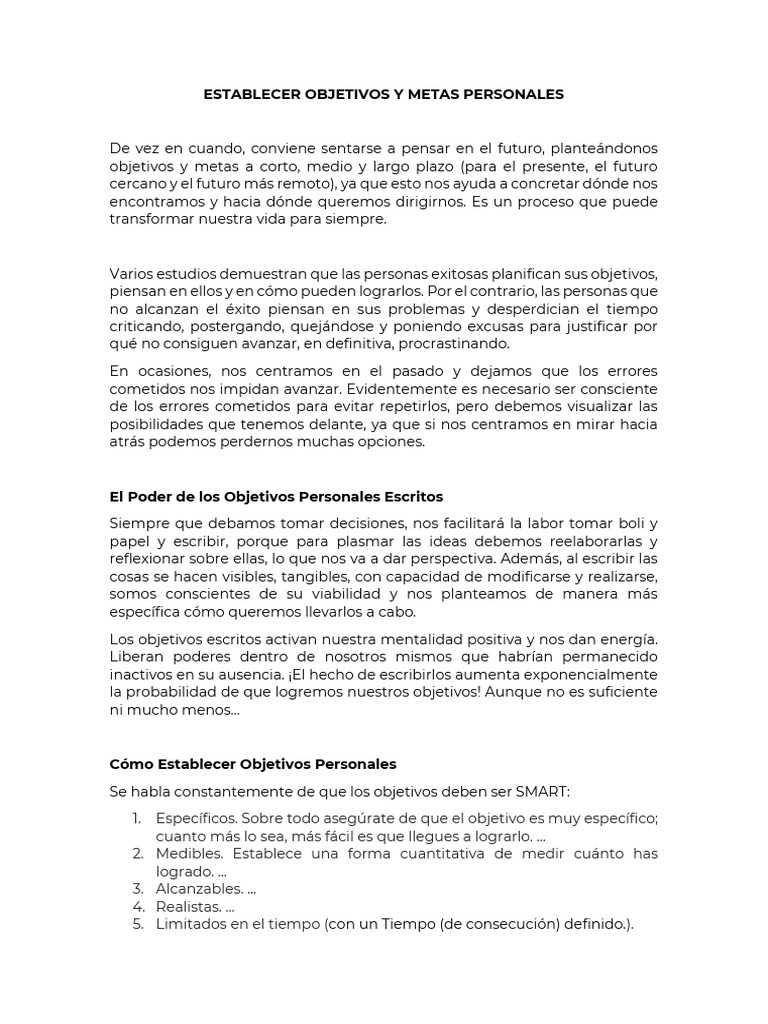 Establecer Objetivos y Metas Personales | PDF | Pensamiento