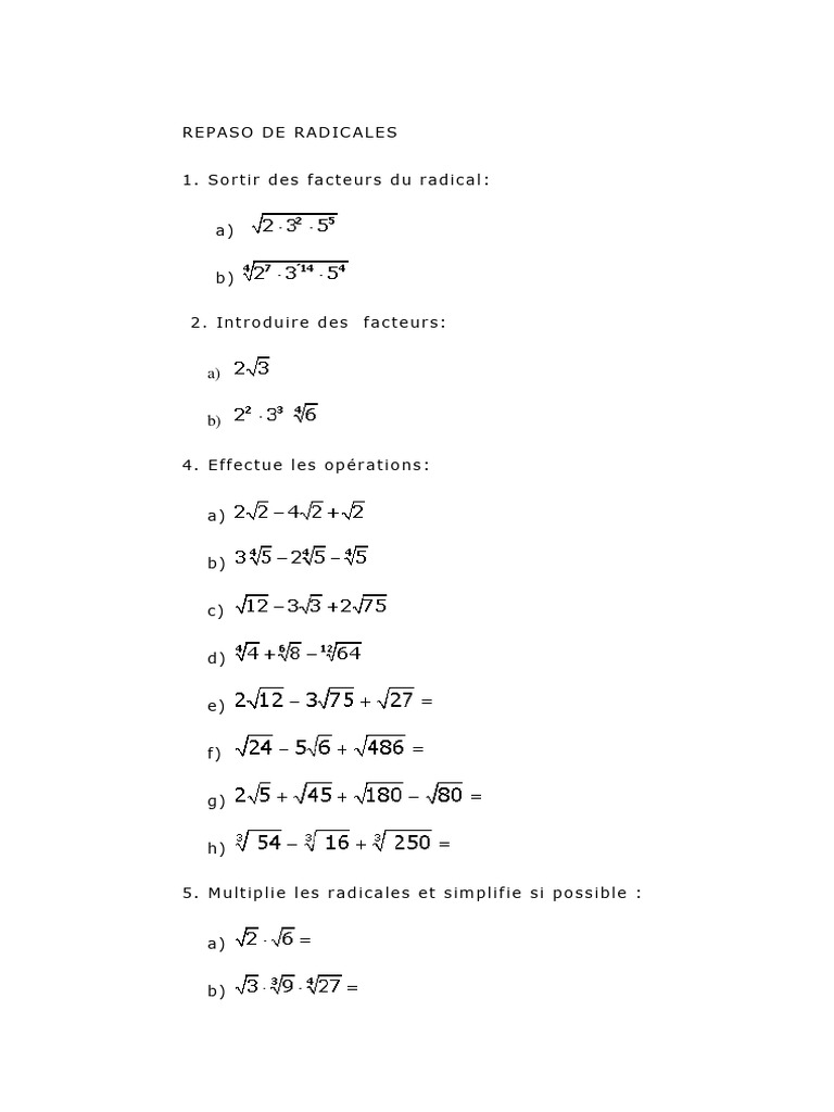 Revision de Radicales | PDF