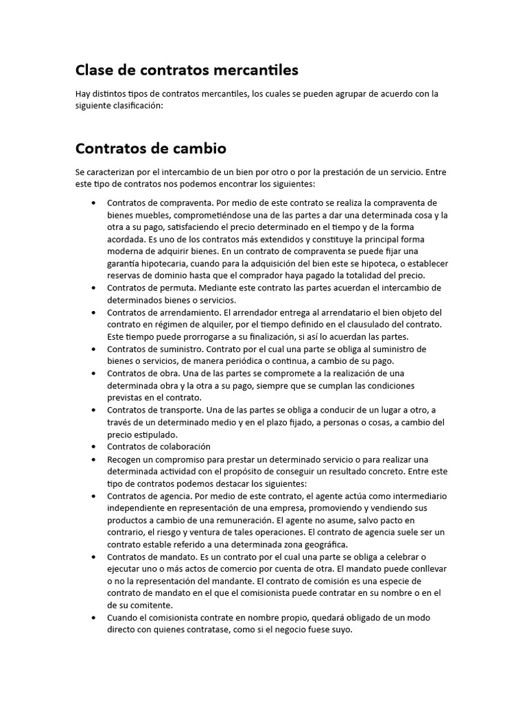 Tipos de Contratos Mercantiles Explicados | PDF | Hipotecas | Derecho ...