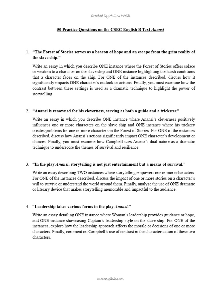 Anansi Questions | PDF | Narrative | Mentorship