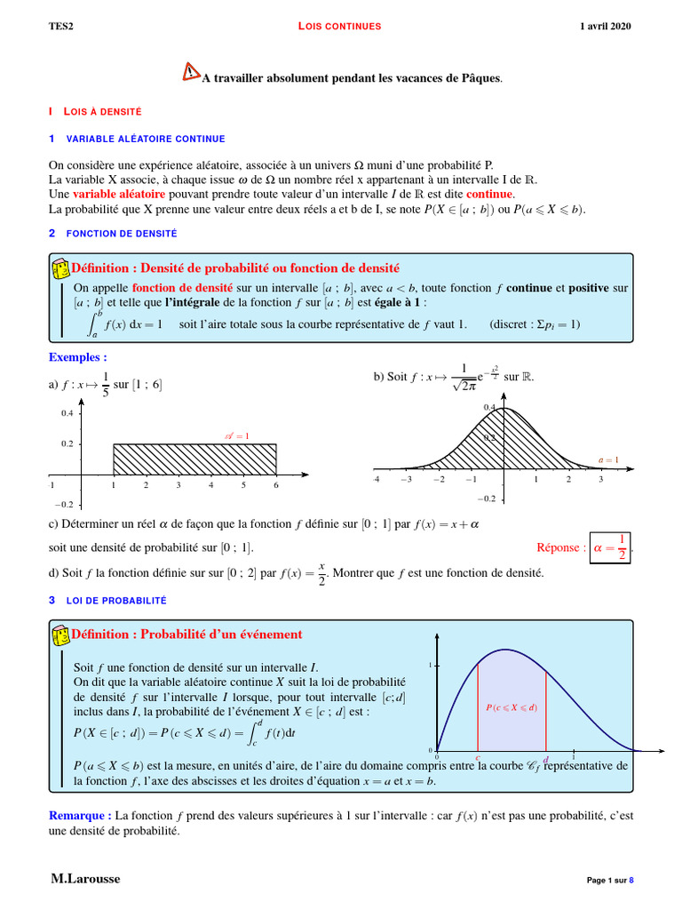 Lois de Probabilité et Densités Continues | PDF | Variable aléatoire à ...