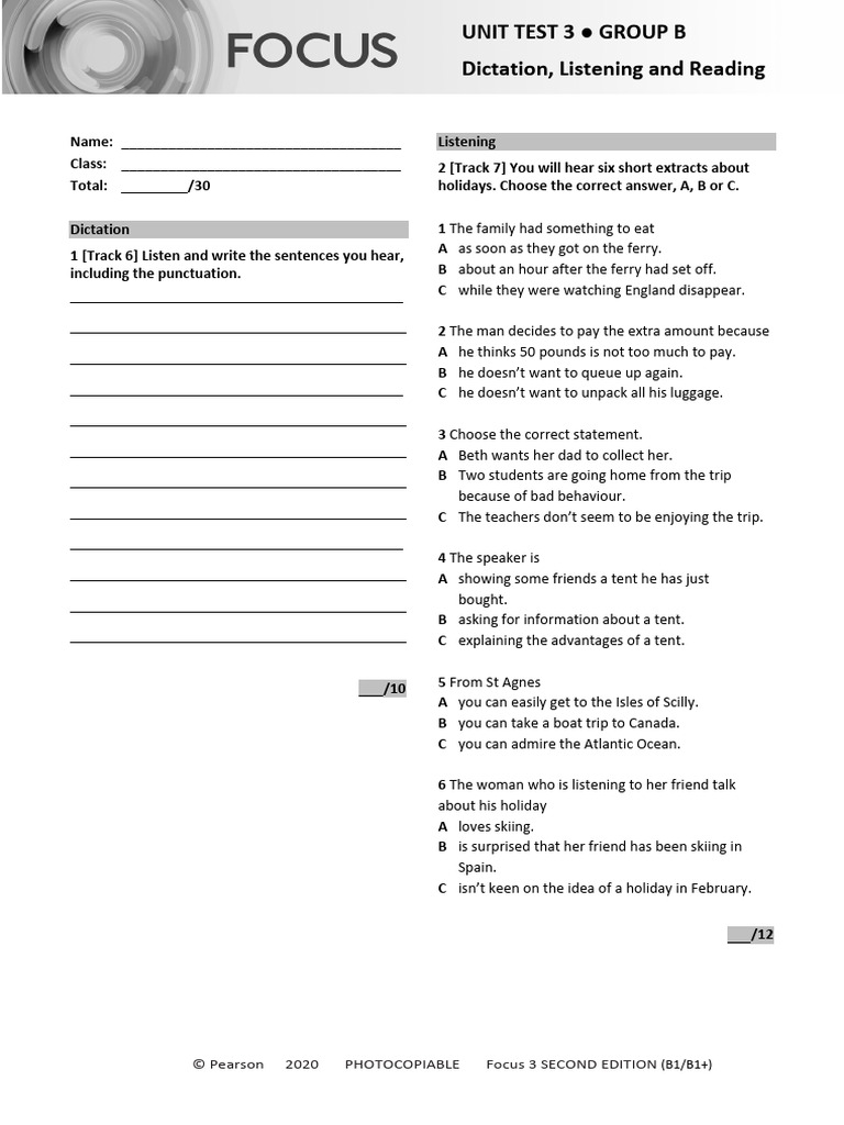 Focus 3 Unit Test 3 Group B | PDF