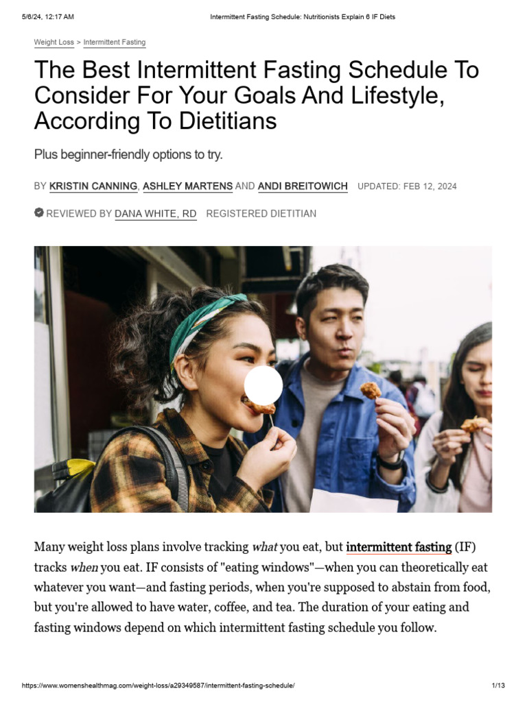 Intermittent Fasting Schedule - Nutritionists Explain 6 IF Diets | PDF ...